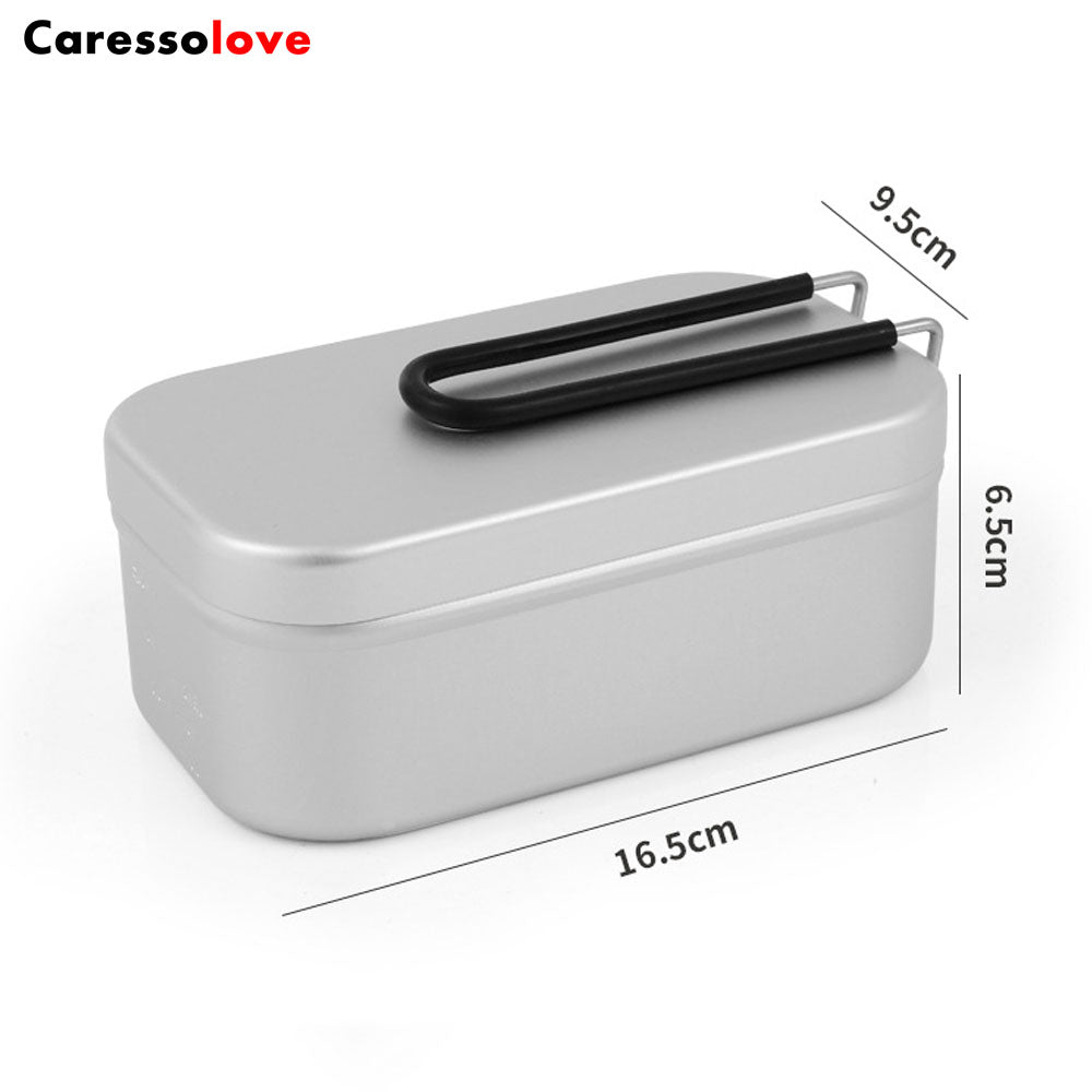 Cooking Bento Box Set, Japanese Aluminum Lunch Box Outdoor Cooking Utensils With Scale, Heatable Lunch Box with Foldable Handle, Camping Travel Cooking Food Box Bento Box 17cm x 10cm x 6.5cm  (800ML)