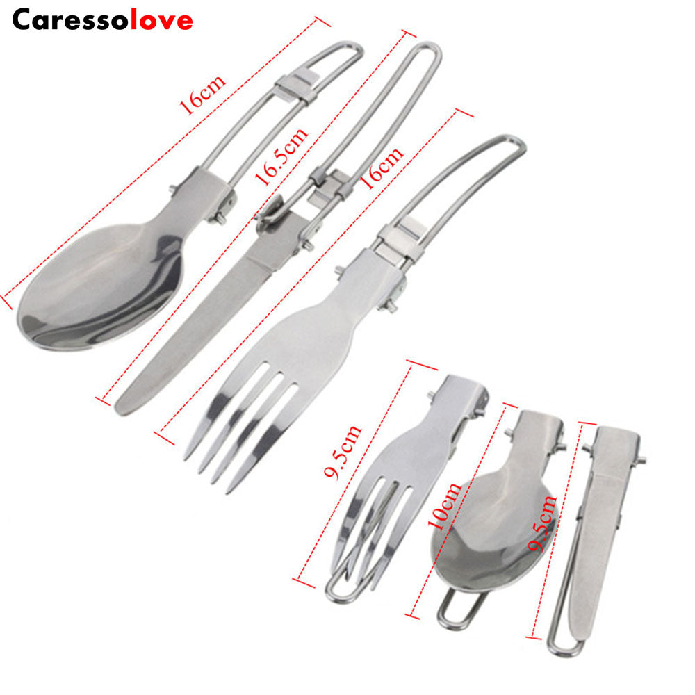 Caressolove Camping Cookware Mess Kit for 1-2 Person, Folding Knife and Fork, Portable Picnic Cooking Set, Lightweight Easy Storage Outdoor Cookware Set For Picnic Hiking Backpacking Travel