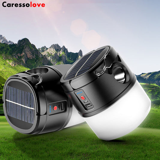 Caressolove Solar Camping Lantern Rechargeable High Bright,, 4 Lighting Modes Camp Lights For Camping 2 Charging Mode Battery Lantern for Camping、Hurricane、Emergency、Hiking、Fishing