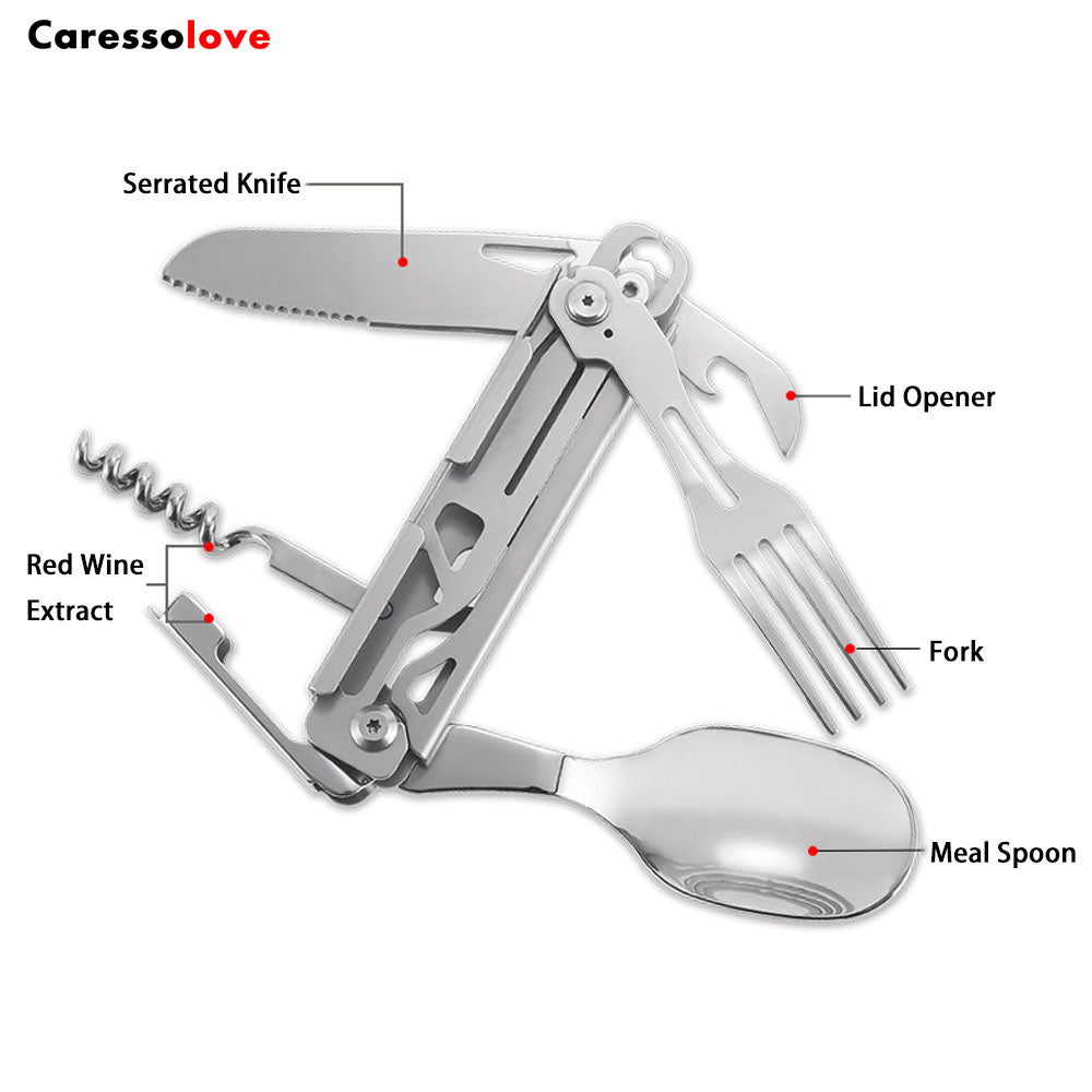 Caressolove Folding Camping Knife Multifunctional Camping Gear Must Haves Tableware Foldable Spork Opener Outdoor Survival Essentials