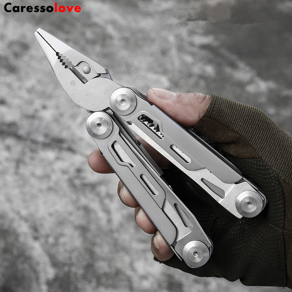 Caressolove Folding Multitool Pliers, With Survival Knife, Screwdriver, Saw, Utility Camping Gear Must Haves, Multifunctional Pocket Pliers, EDC Outdoor Hiking Multi Tool Sets For Men