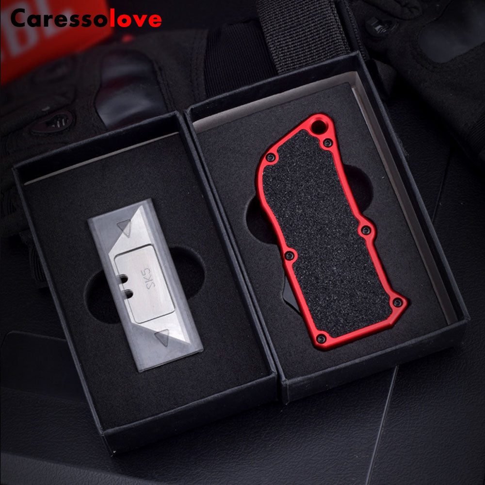 Caressolove Aluminum Alloy Box Cutters Retractable Heavy Duty Multifunctional OTF Automatic Work Knife Dismantling Express Delivery Unpacking Multi-purpose Replaceable Blades Utility Knife