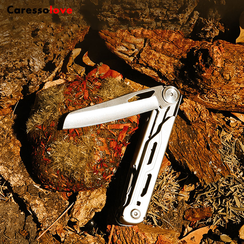 Caressolove 9-in-1 Multitool Pocket Knife With Clip, EDC Multi Tool Folding Knife for Camping Hiking Fishing, Multifunctional Outdoor Knife Saw Scissors Bottle Opener Glass Breaker, Survival Gear for Men