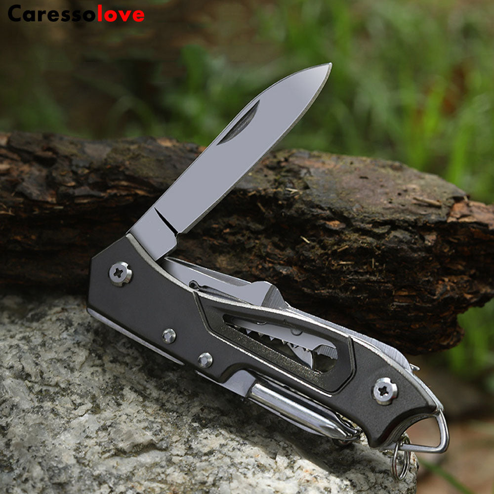 Caressolove 14-in-1 Outdoor Multi Tools Swiss Knife, Keychain Multitool Folding Knife Bottle Opener Scissors Saw, Portable Military tactical Foldable Pocket Knife For Camping Hiking