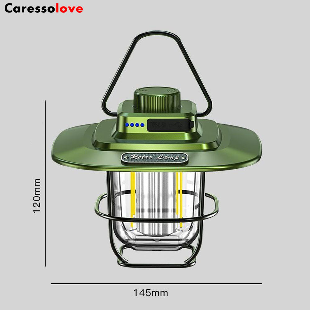 Caressolove 2000mAh Rechargeable LED Camping Lantern, Dimmable Vintage Light With Hook For Camping, Outdoors Waterproof Portable Emergency Lamp