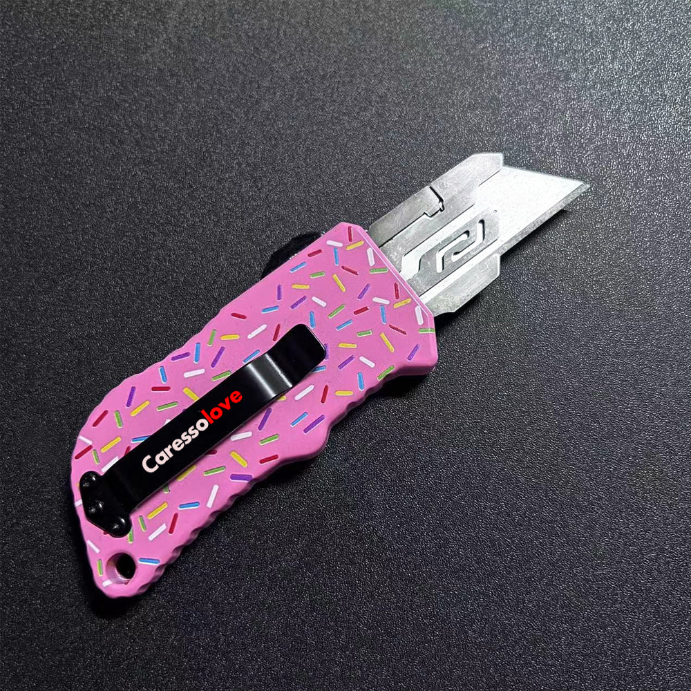 Caressolove Pink Automatic Utility Knife, Safety Heavy Duty Auto Retractable Box Cutter, Replaceable Razor Blade Knives