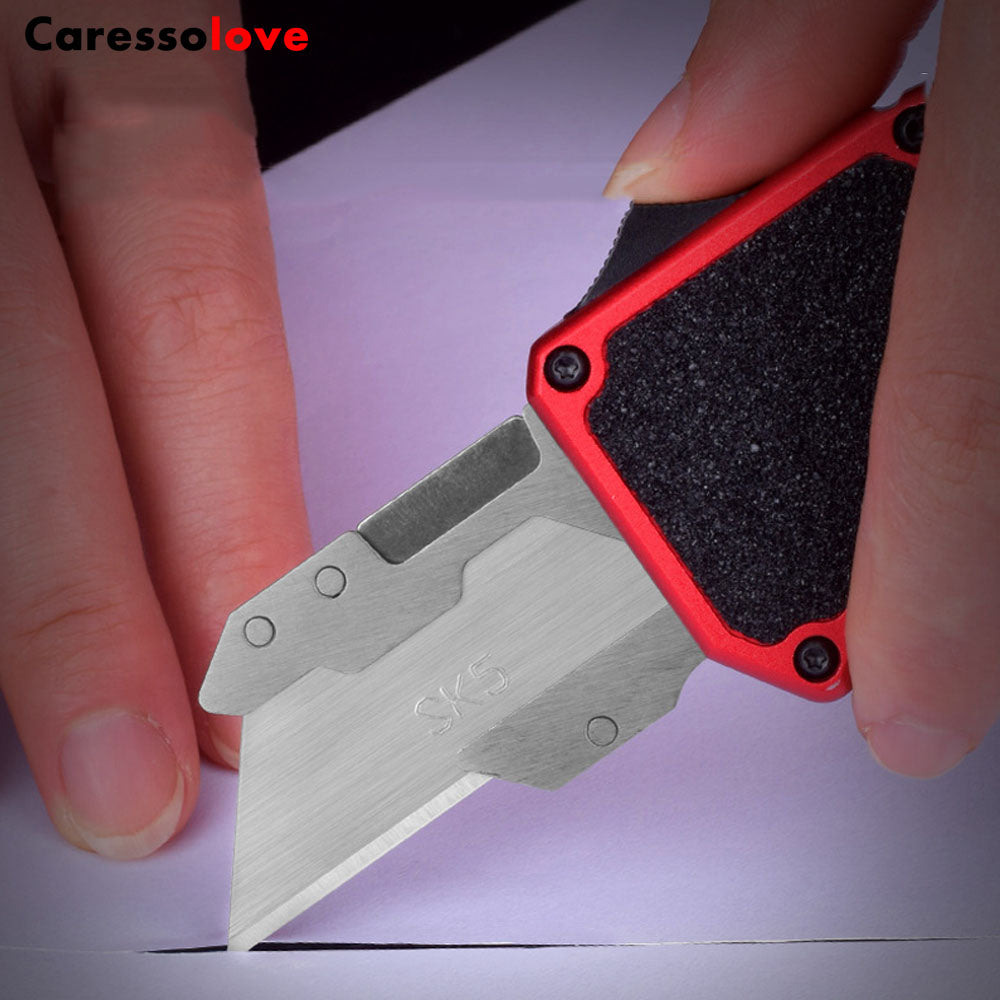 Caressolove Aluminum Alloy Box Cutters Retractable Heavy Duty Multifunctional OTF Automatic Work Knife Dismantling Express Delivery Unpacking Multi-purpose Replaceable Blades Utility Knife
