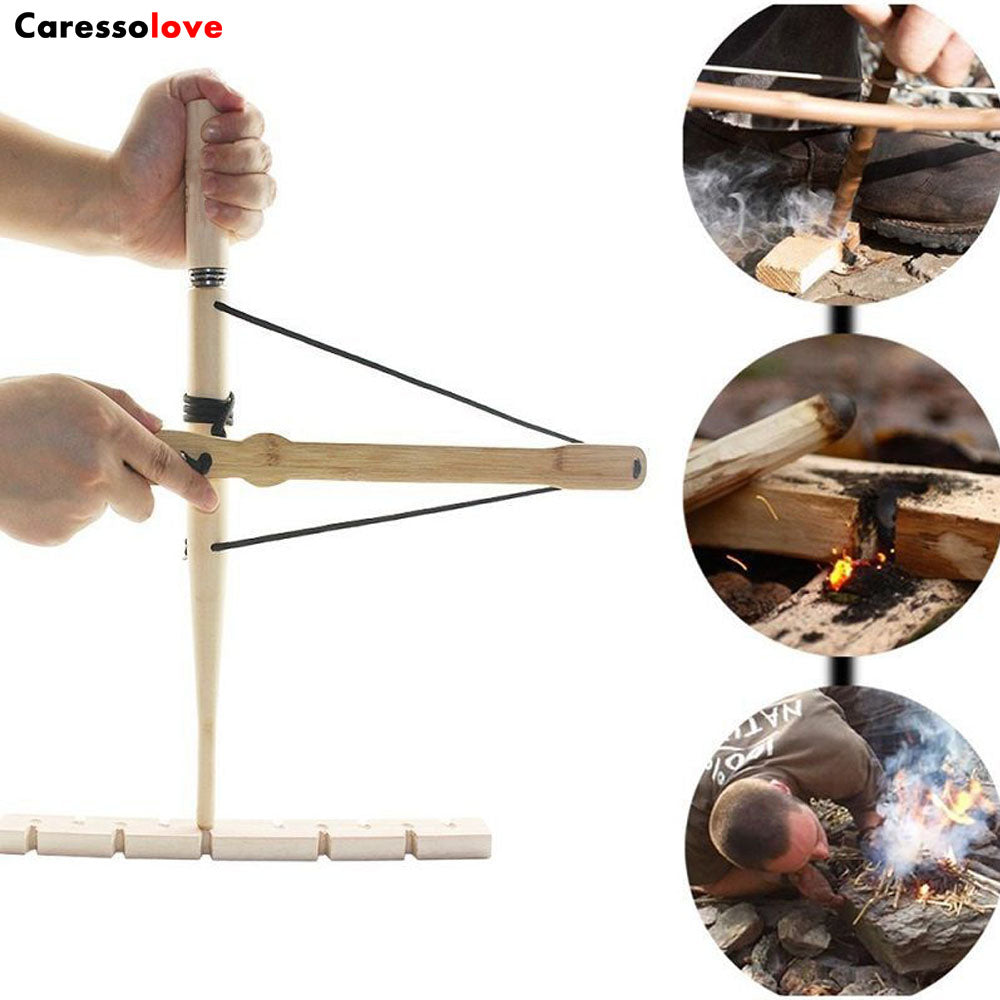 Caressolove Bow Drill Kit Primordial Fire Starter, Outdoor Survival Practice Tool, drill wood to make fire, Camping Hiking Gear Ignitor