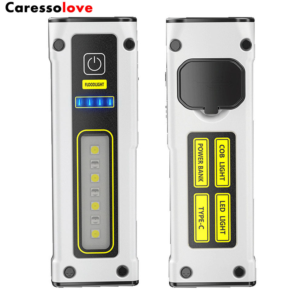 Caressolove Portable Rechargeable LED Work Light,,Mini Magnetic Flashlights For Mechanics With COB Sidelight,Type-C Fast Charging With Power Bank Function