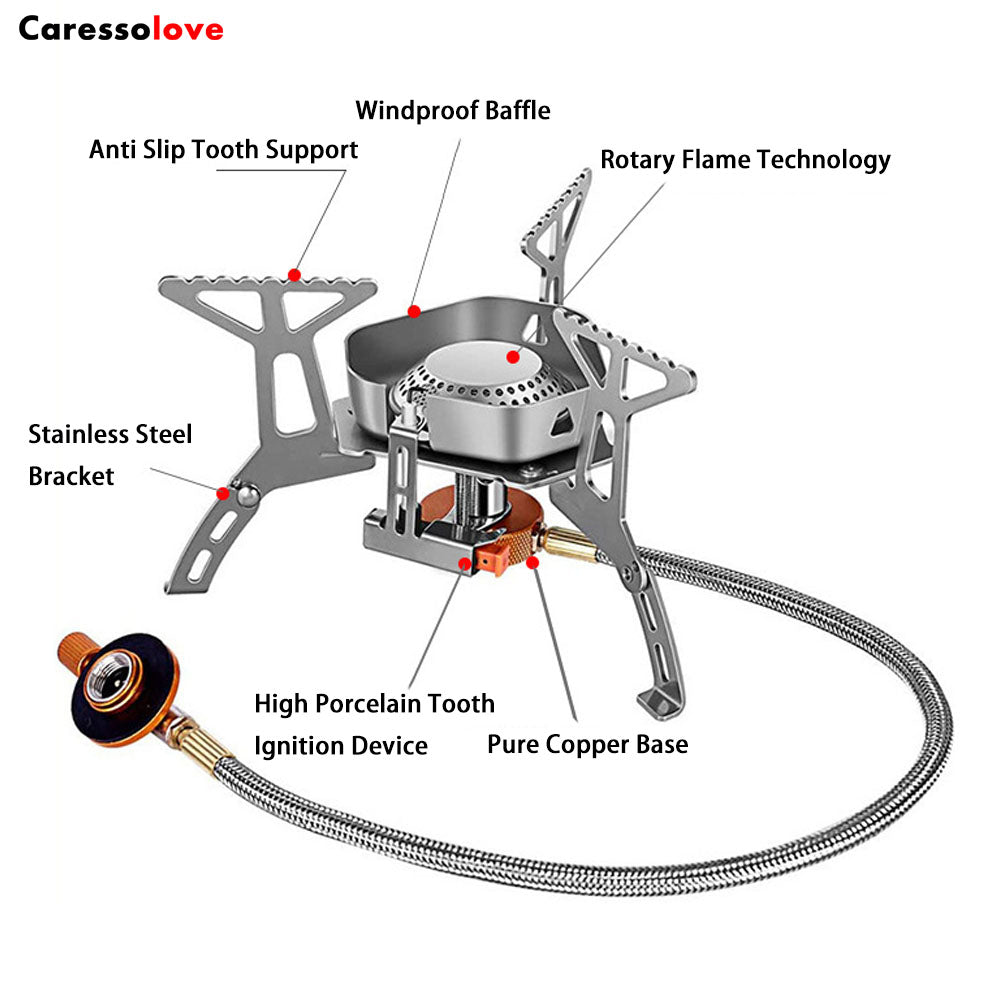 Caressolove 3800W Windproof Camping Gas Stove Portable Foldable Backpacking Stove with Piezo Ignition Outdoor Camping Hiking Picnic Stove Burner