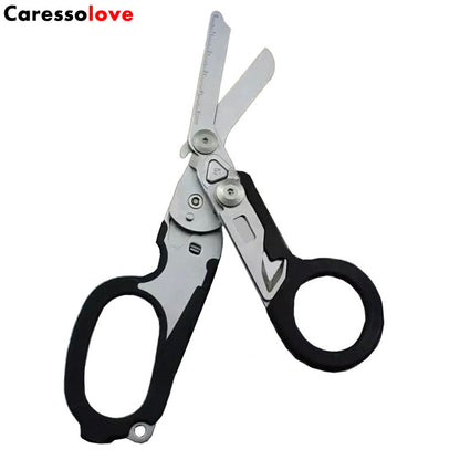 6-in-1 Foldable Emergency Scissors All Purpose Heavy Duty, Stainless Steel Collapsible Multifunction Scissors, With Strap Cutter and Glass Breaker, Outdoor Multitools Fishing Camping Shears Tools