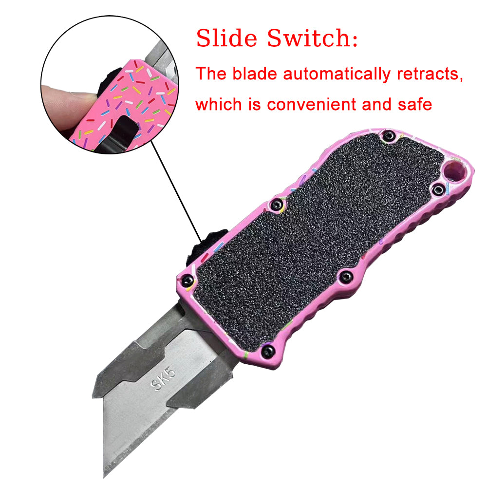 Caressolove Pink Automatic Utility Knife, Safety Heavy Duty Auto Retractable Box Cutter, Replaceable Razor Blade Knives