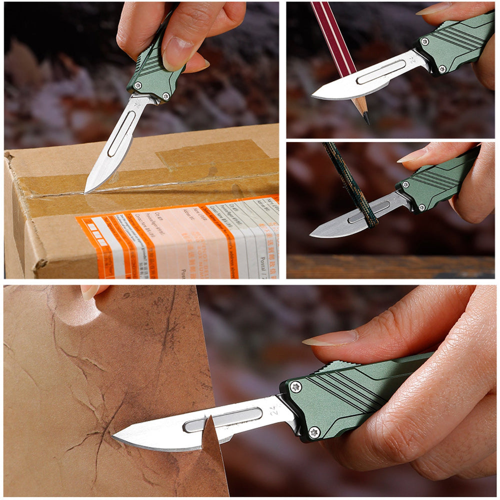 Caressolove EDC Retractable Scalpel Knife, All Metal Automatic Utility Knife Box Cutter for Cartons, Cardboard, Leather and Paper, with 10PCS #24 Blades