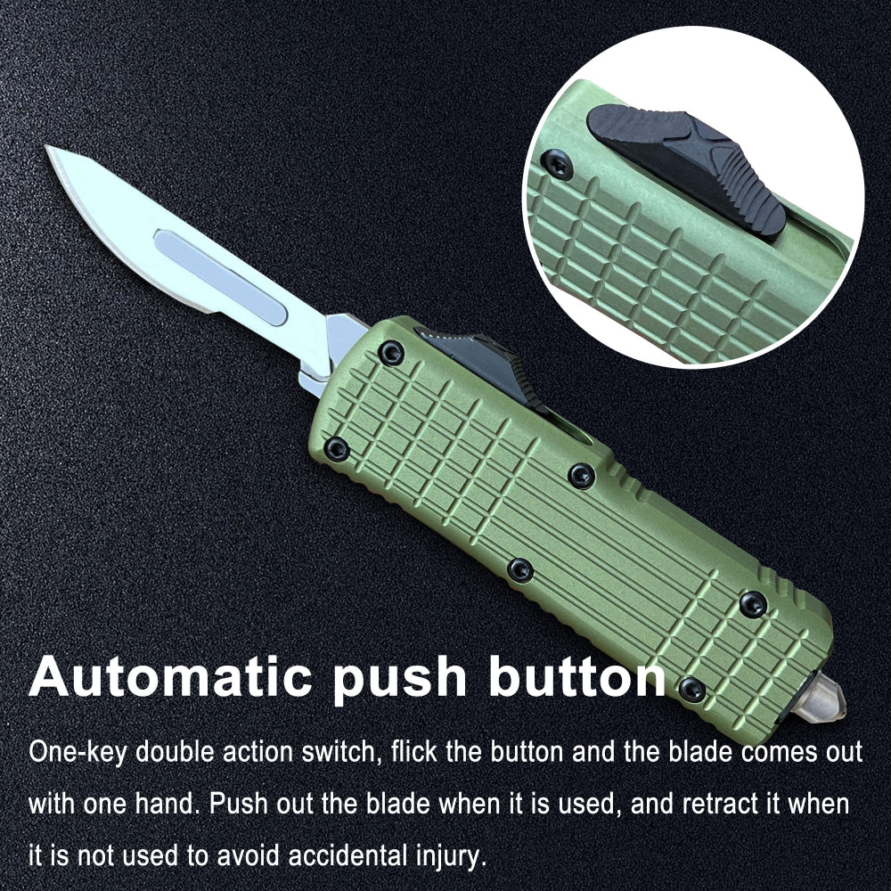 Caressolove Automatic Scalpel Knife, Safety Auto Knife Push Button, EDC Double Action Razor Blade Utility Knife, With 10pcs #24 Replaceable Blade Self Retractable Pocket Knives For Men and Women