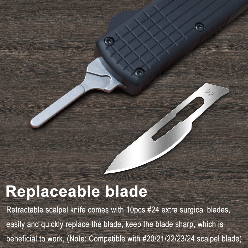 Caressolove Automatic Scalpel Knife, Safety Auto Knife Push Button, EDC Double Action Razor Blade Utility Knife, With 10pcs #24 Replaceable Blade Self Retractable Pocket Knives For Men and Women