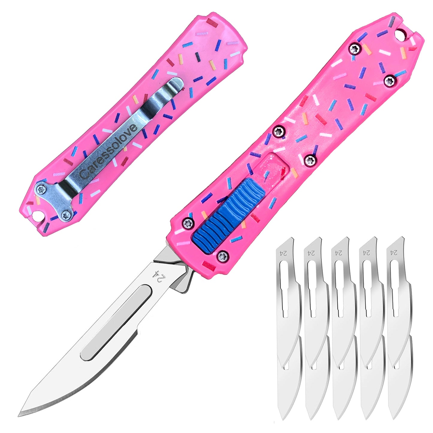 Caressolove Automatic Utility Knife, Auto Box Cutter with 10PCS Scalpel Blades, Retractable Razor Blades Pocket Knife