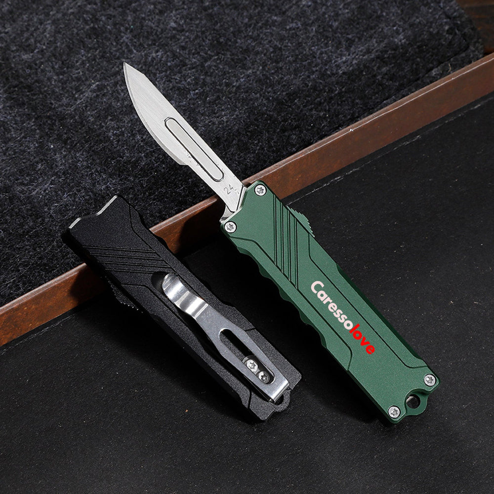 Caressolove EDC Retractable Scalpel Knife, All Metal Automatic Utility Knife Box Cutter for Cartons, Cardboard, Leather and Paper, with 10PCS #24 Blades