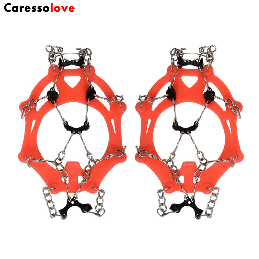 Caressolove 8 Spikes Ice Cleats Crampons for Hiking Boots, Anti Slip Traction Cleats for Ice and Snow, Stainless Steel Ice Spikes for Hiking, Fishing, Walking, Mountaineering Walking Traction Cleats